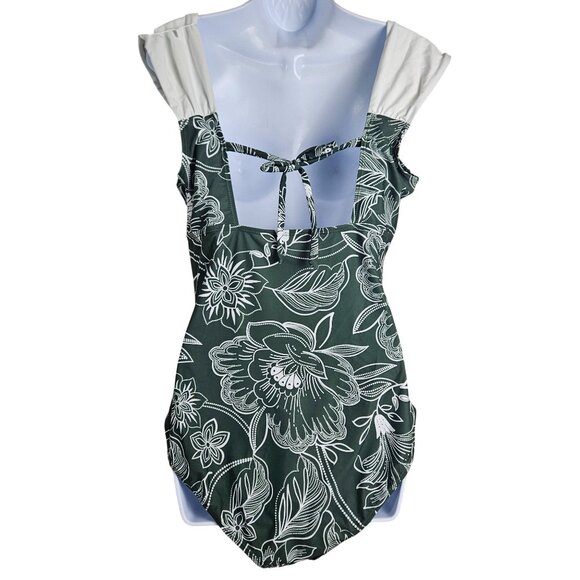 B2prity Womens XL Retro One-Piece Swimsuit Square Neckline & Floral Print Beach - Picture 3 of 8